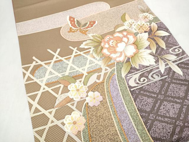 平和屋着物●中嶋まさひろ 蝋彩染作家　太鼓柄袋帯　花蝶文　金彩　正絹　逸品　未使用　CABL0943hy