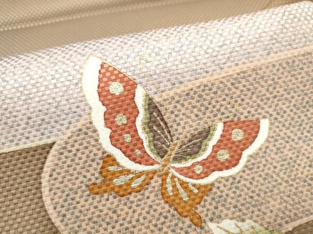 平和屋着物●中嶋まさひろ 蝋彩染作家　太鼓柄袋帯　花蝶文　金彩　正絹　逸品　未使用　CABL0943hy