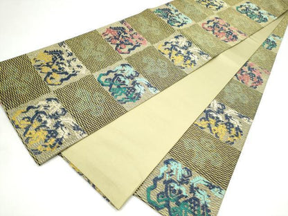 平和屋着物●六通柄袋帯　花唐草文　金糸　正絹　逸品　CABL0944hy