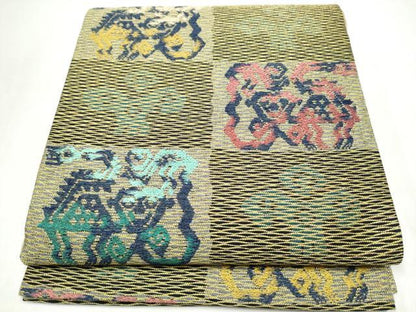 平和屋着物●六通柄袋帯　花唐草文　金糸　正絹　逸品　CABL0944hy