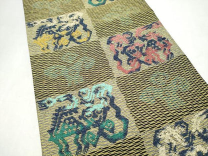 平和屋着物●六通柄袋帯　花唐草文　金糸　正絹　逸品　CABL0944hy