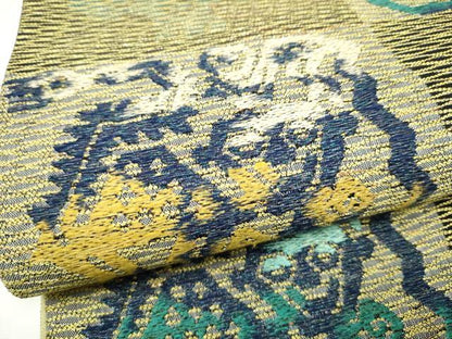 平和屋着物●六通柄袋帯　花唐草文　金糸　正絹　逸品　CABL0944hy