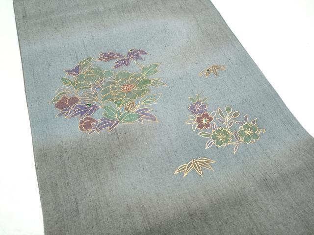 平和屋着物●太鼓柄袋帯　紬地　玉蟲　草花文　金彩　正絹　逸品　CABL0951hy