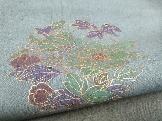 平和屋着物●太鼓柄袋帯　紬地　玉蟲　草花文　金彩　正絹　逸品　CABL0951hy