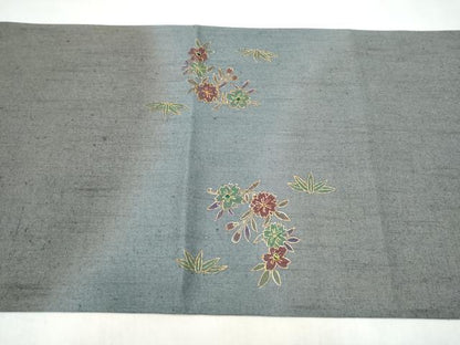 平和屋着物●太鼓柄袋帯　紬地　玉蟲　草花文　金彩　正絹　逸品　CABL0951hy