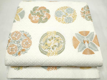 平和屋着物▽六通柄袋帯　スリーシーズン　春夏秋　手織　花蝶丸文　正絹　逸品　CABL0952hy
