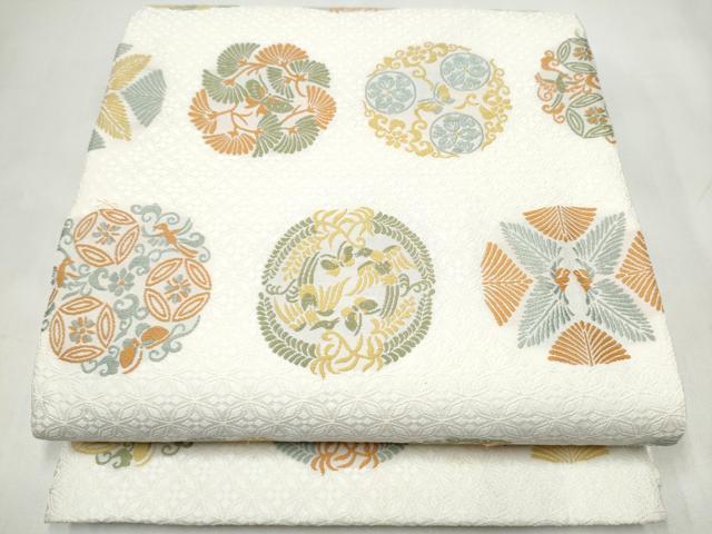 平和屋着物▽六通柄袋帯　スリーシーズン　春夏秋　手織　花蝶丸文　正絹　逸品　CABL0952hy