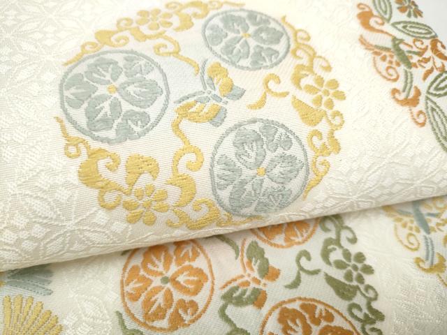 平和屋着物▽六通柄袋帯　スリーシーズン　春夏秋　手織　花蝶丸文　正絹　逸品　CABL0952hy