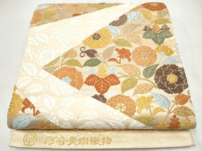 平和屋着物●西陣　河合美術織物謹製　六通柄袋帯　唐織　草花文　金糸　正絹　逸品　CABL0953hy
