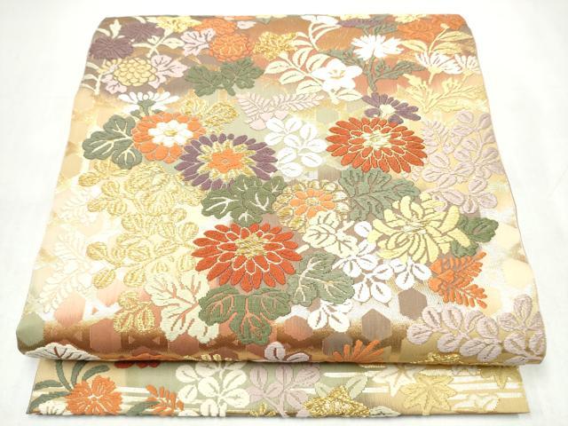 平和屋着物●六通柄袋帯　唐織　草花文　金糸　正絹　逸品　CABL0954hy