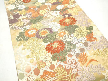 平和屋着物●六通柄袋帯　唐織　草花文　金糸　正絹　逸品　CABL0954hy
