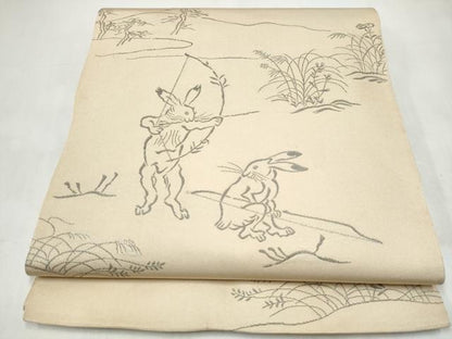 平和屋着物●全通柄　本袋帯　鳥獣戯画　正絹　逸品　CABL0958hy