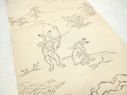 平和屋着物●全通柄　本袋帯　鳥獣戯画　正絹　逸品　CABL0958hy