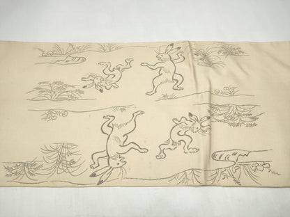 平和屋着物●全通柄　本袋帯　鳥獣戯画　正絹　逸品　CABL0958hy