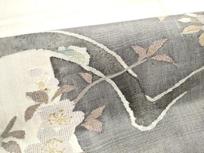 平和屋着物●太鼓柄袋帯　枝桜文　金糸　正絹　逸品　CABL0966hy