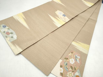 平和屋着物●爪搔き本綴れ　六通柄袋帯　文箱　草花文　金銀糸　正絹　逸品　CABL0972hy