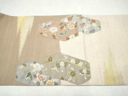 平和屋着物●爪搔き本綴れ　六通柄袋帯　文箱　草花文　金銀糸　正絹　逸品　CABL0972hy
