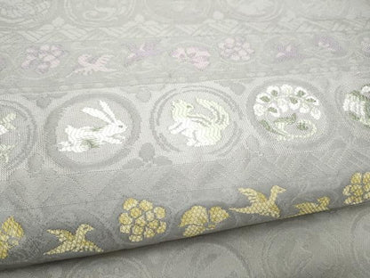 平和屋着物●九寸名古屋帯　横段動物花文　正絹　逸品　CABL0974hy