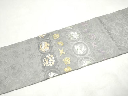 平和屋着物●九寸名古屋帯　横段動物花文　正絹　逸品　CABL0974hy