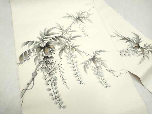 平和屋着物●塩瀬　九寸名古屋帯　手描き　藤花房　金彩　正絹　逸品　CABL0976hy