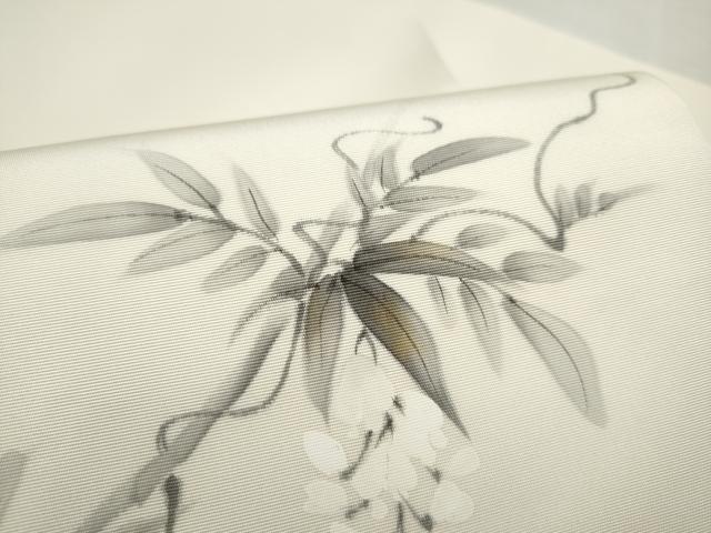 平和屋着物●塩瀬　九寸名古屋帯　手描き　藤花房　金彩　正絹　逸品　CABL0976hy