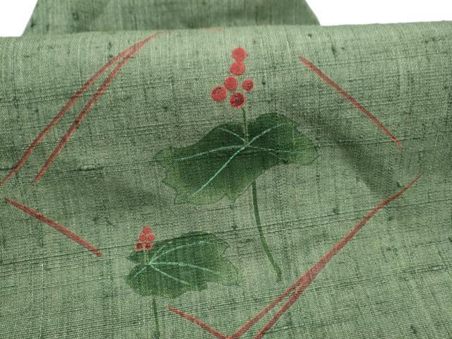 平和屋着物●九寸名古屋帯　紬地　刺繍　枝葉文　正絹　逸品　CABL0980hy