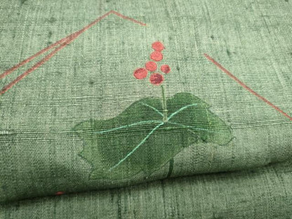 平和屋着物●九寸名古屋帯　紬地　刺繍　枝葉文　正絹　逸品　CABL0980hy