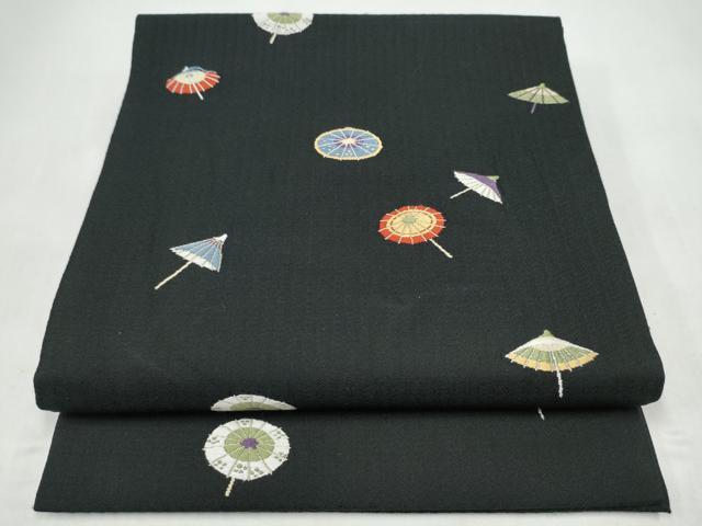 平和屋着物●九寸開き名古屋帯　唐織　番傘　黒地　正絹　逸品　CABL0983hy