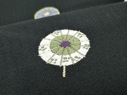 平和屋着物●九寸開き名古屋帯　唐織　番傘　黒地　正絹　逸品　CABL0983hy