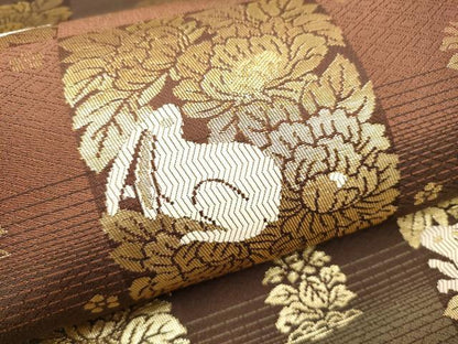 平和屋着物●九寸名古屋帯　花兎　金糸　正絹　逸品　CABL0987hy