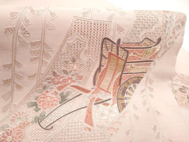 平和屋着物●中国三大刺繍　スワトウ相良刺繍　総刺繍　九寸名古屋帯　短冊御所車花文　正絹　逸品　CABL0991hy