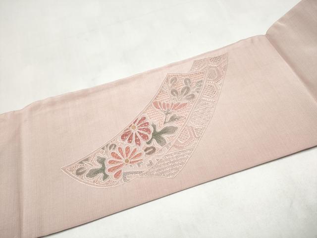 平和屋着物●中国三大刺繍　スワトウ相良刺繍　総刺繍　九寸名古屋帯　短冊御所車花文　正絹　逸品　CABL0991hy