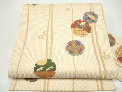 平和屋着物●九寸名古屋帯　雪輪草花文　正絹　逸品　CABL0993hy