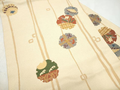 平和屋着物●九寸名古屋帯　雪輪草花文　正絹　逸品　CABL0993hy