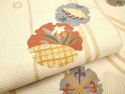 平和屋着物●九寸名古屋帯　雪輪草花文　正絹　逸品　CABL0993hy