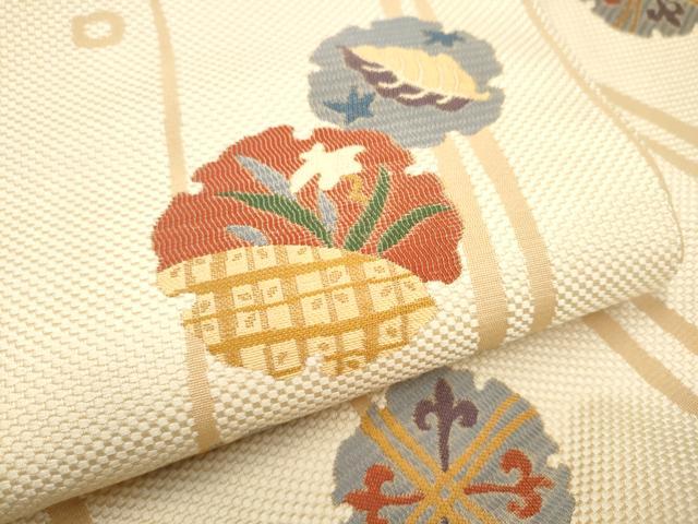 平和屋着物●九寸名古屋帯　雪輪草花文　正絹　逸品　CABL0993hy