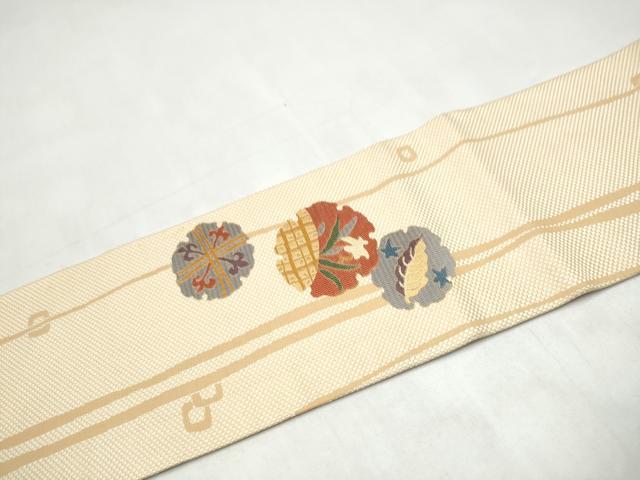 平和屋着物●九寸名古屋帯　雪輪草花文　正絹　逸品　CABL0993hy