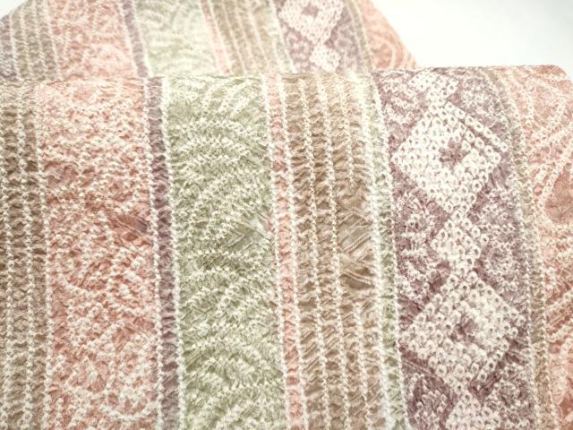 平和屋着物●名門　藤娘きぬたや・総絞り　全通柄　九寸名古屋帯　総絞り　草花間道　正絹　逸品　CABL0994hy