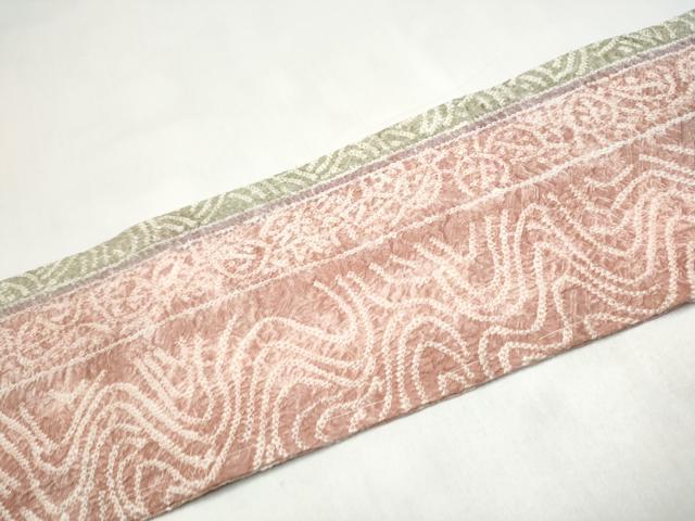 平和屋着物●名門　藤娘きぬたや・総絞り　全通柄　九寸名古屋帯　総絞り　草花間道　正絹　逸品　CABL0994hy