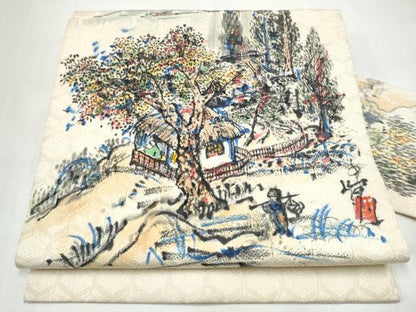 平和屋着物●九寸名古屋帯　作家物　手描き　人物風景文　正絹　逸品　CABL0996hy