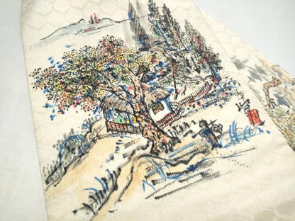 平和屋着物●九寸名古屋帯　作家物　手描き　人物風景文　正絹　逸品　CABL0996hy