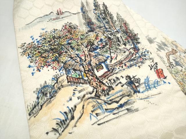 平和屋着物●九寸名古屋帯　作家物　手描き　人物風景文　正絹　逸品　CABL0996hy