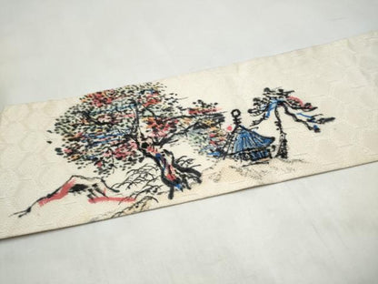 平和屋着物●九寸名古屋帯　作家物　手描き　人物風景文　正絹　逸品　CABL0996hy