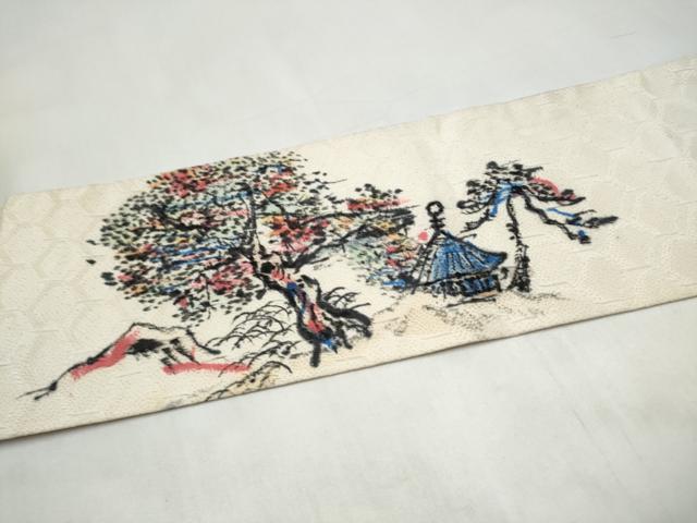 平和屋着物●九寸名古屋帯　作家物　手描き　人物風景文　正絹　逸品　CABL0996hy