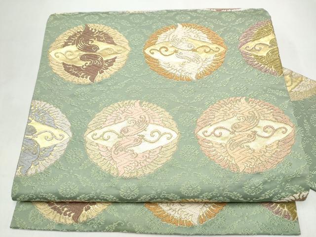平和屋着物●九寸名古屋帯　唐織　唐草鳥丸文　金糸　正絹　逸品　CABL0997hy