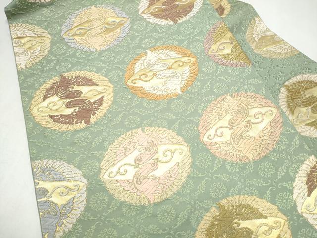 平和屋着物●九寸名古屋帯　唐織　唐草鳥丸文　金糸　正絹　逸品　CABL0997hy