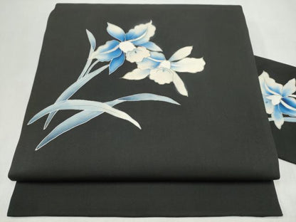 平和屋着物●九寸名古屋帯　カトレア　黒地　金彩　正絹　逸品　CABL0998hy