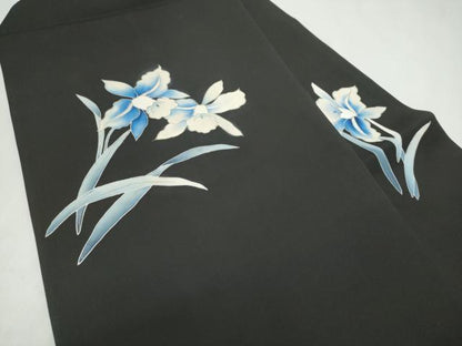 平和屋着物●九寸名古屋帯　カトレア　黒地　金彩　正絹　逸品　CABL0998hy