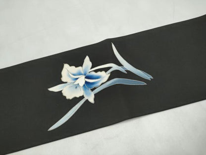 平和屋着物●九寸名古屋帯　カトレア　黒地　金彩　正絹　逸品　CABL0998hy