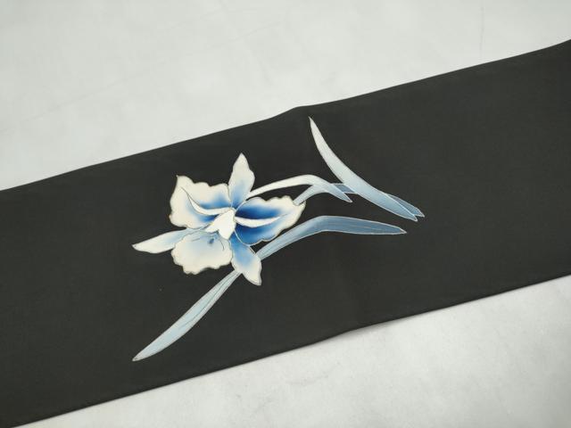 平和屋着物●九寸名古屋帯　カトレア　黒地　金彩　正絹　逸品　CABL0998hy